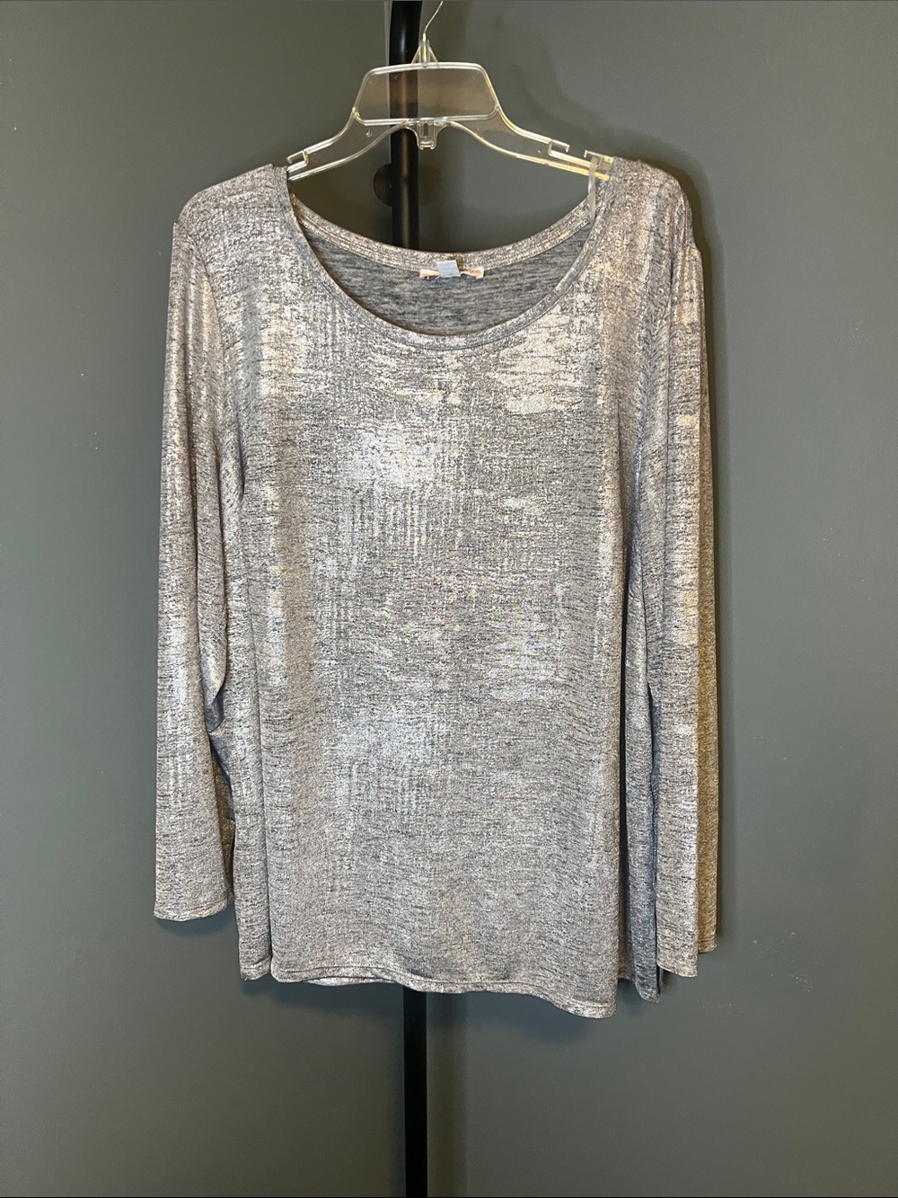 Westport Silver Metallic Long Sleeve Scoop Neck Top